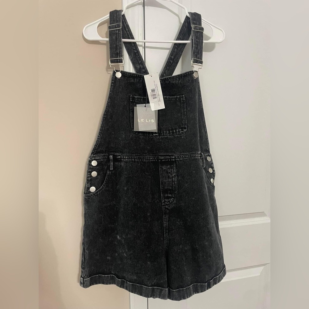 Acid wash black overall shorts